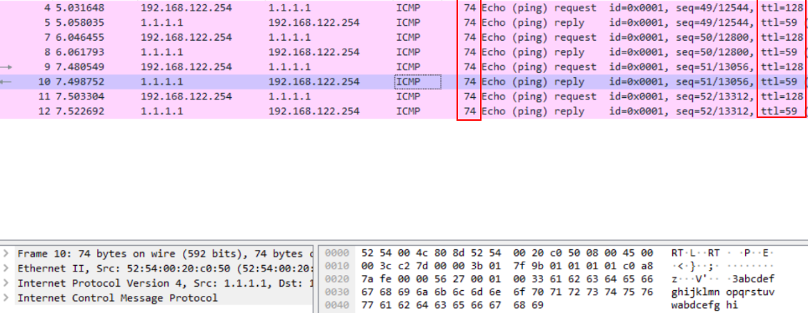 Wireshark ICMP Packet Size 74