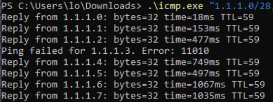 icmp.exe Ping cflare subnet error