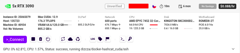 vast.ai rented GPU 5x RTX 3090